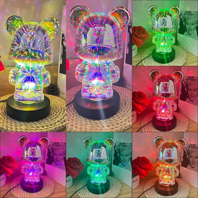 3D Bear Firework Light RGB Atmosphere Dimming Table Night Lamp Projector